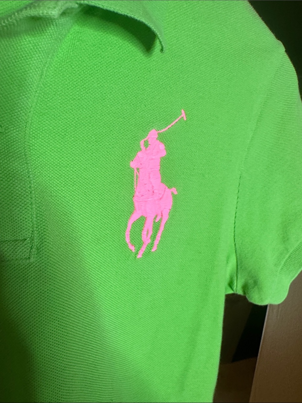 Ralph Lauren Neon Green Pink Big Pony Polo Shirt XL Juniors Preppy Golf - Picture 5 of 8
